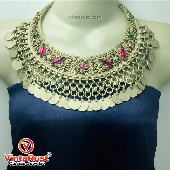 Gypsy Kuchi Handmade Torque Necklace With Tassels - Picture 1 of 8